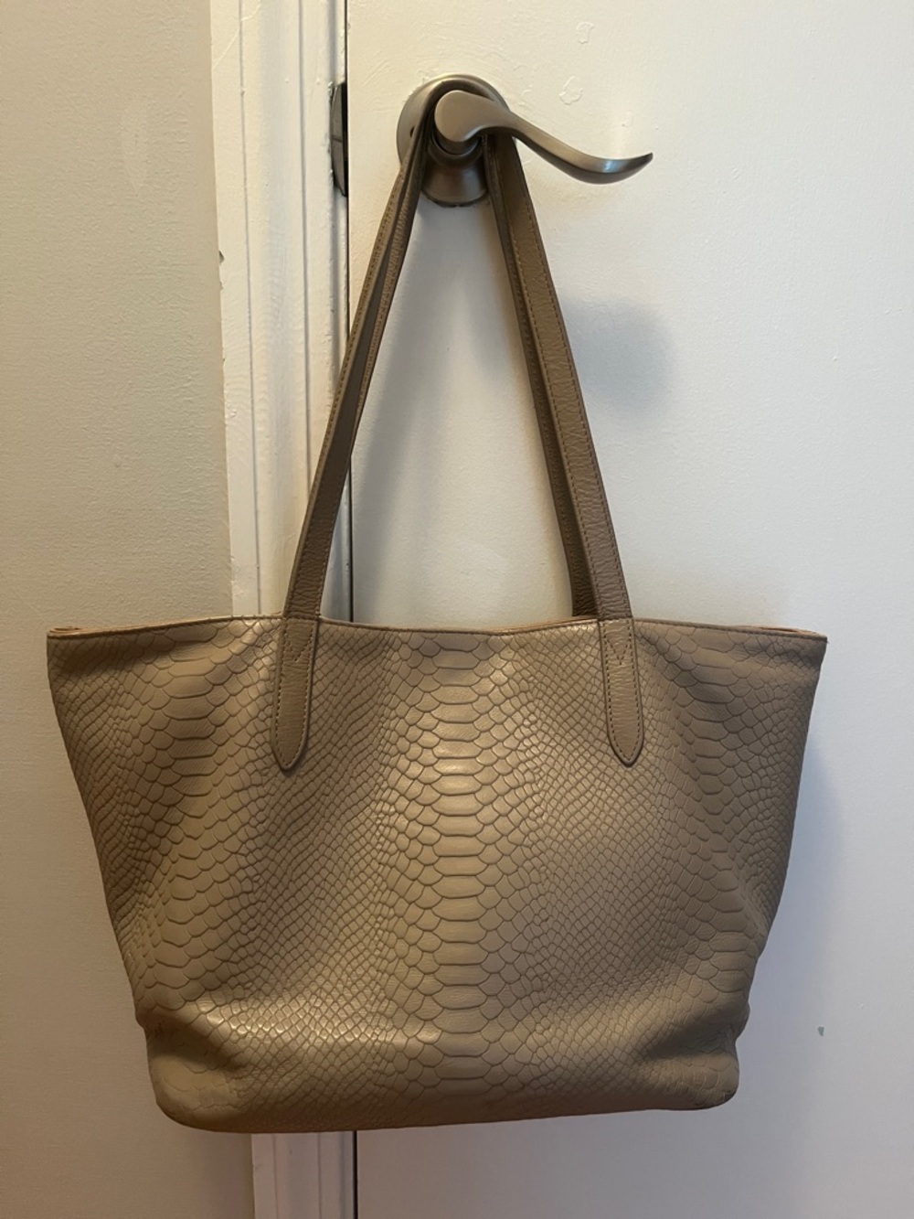 GiGi New York TEDDIE Taupe Snake-Embossed Tote